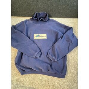 Vintage 90s Sansegal Colorado Sweater 100% Cotton Turtleneck Blue Crew neck